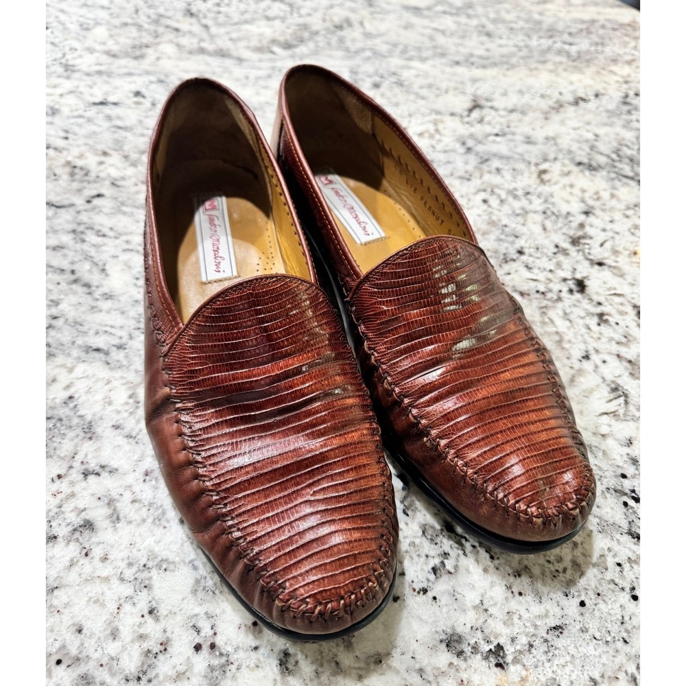 Sandro‎ Moscoloni LA LIZ Peanut Brown Lizard Embossed Leather Loafers Mens 10.5